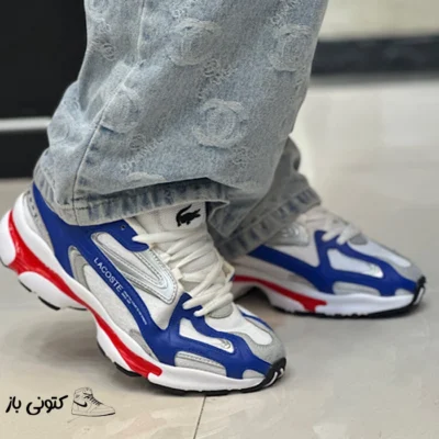 کتونی مردانه لاگوست سفید سرمه ای قرمز