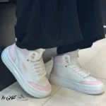 کتونی زنانه میو میو سفید صورتی ساقدار سایز ۳۹