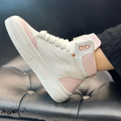 کتونی زنانه میو میو سفید صورتی ساقدار سایز ۳۹