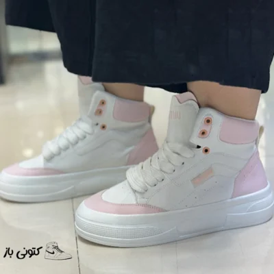 کتونی زنانه میو میو سفید صورتی ساقدار سایز ۳۹