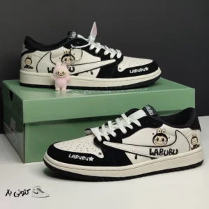 کتونی خارجی زنانه جردن وان لو لبوبو کرم مشکی Jordan 1 Low Labubu Cream Black