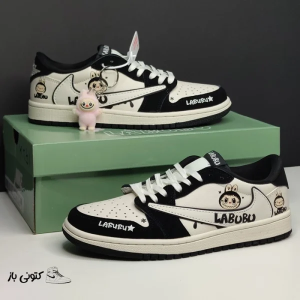 کتونی خارجی زنانه جردن وان لو لبوبو کرم مشکی Jordan 1 Low Labubu Cream Black
