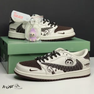 کتونی خارجی زنانه جردن وان لو لبوبو کرم قهوه ای Jordan 1 Low Labubu Cream Brown