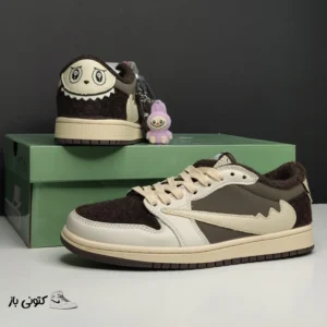 کتونی خارجی زنانه جردن وان لو لبوبو کرم موکا Jordan 1 Low Labubu Cream Mocha