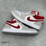 کتونی خارجی یونیسکس نایک جردن وان لو Jordan 1 Low Light Smoke Grey Gym Red طوسی قرمز