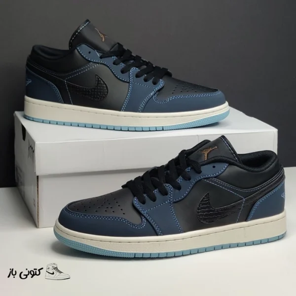 کتونی خارجی مردانه نایک جردن وان لو مشکی ابسیدین پوست ماری Jordan 1 Low SE Black Dark Obsidian Snakeskin