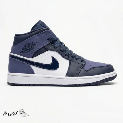 کتونی خارجی یونیسکس جردن وان سرمه‌ای سفید ساقدار Jordan 1 Mid Obsidian Sanded Purple 554724-445