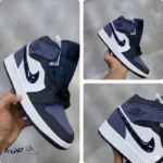 کتونی خارجی یونیسکس جردن وان سرمه‌ای سفید ساقدار Jordan 1 Mid Obsidian Sanded Purple 554724-445 - تصویر 3