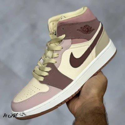 کتونی خارجی زنانه جردن وان مید کرم قهوه ای کالباسی Jordan 1 Mid SE Dark Pony Smoky Mauve