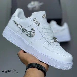 کتونی خارجی یونیسکس نایک ایرفورس وان لوگو نقره ای فلزی Nike Air Force 1 Low Liquid Metal Swoosh