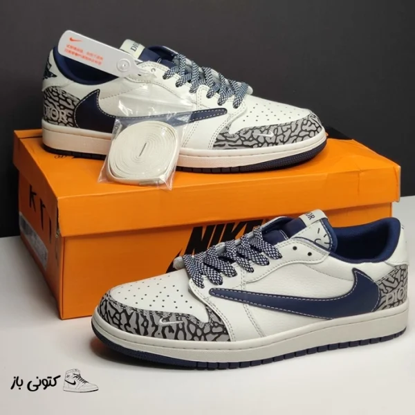 کتونی خارجی یونیسکس نایک ایر جردن وان لو دیور سفید سرمه‌ای طوسی Nike Air Jordan 1 Low Dior White Navy Gray