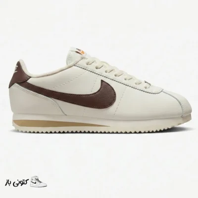کتونی خارجی زنانه کتانی نایک کورتز سفید شیری قهوه‌ای Nike Cortez Cacao Wow DN1791-104