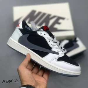 کتونی خارجی یونیسکس نایک ایر جردن وان لو مشکی سفید خاکستری Travis Scott x Air Jordan 1 Retro Low OG