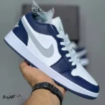 کتونی خارجی زنانه جردن وان لو ولف گری میدنایت نیوی Jordan 1 Low Wolf Grey Midnight Navy
