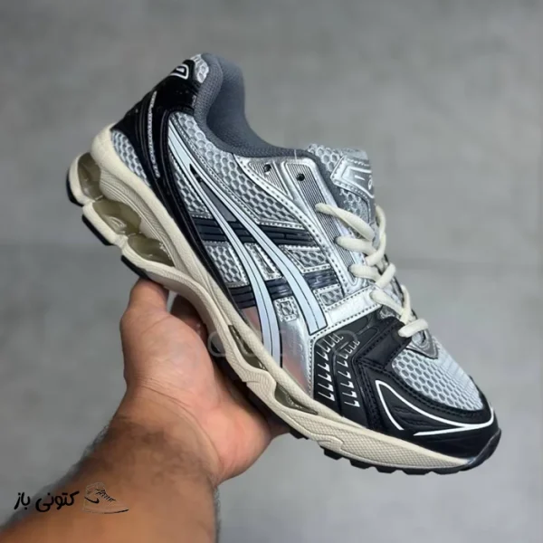 کتونی خارجی مردانه اسیکس ژل کایانو ۱۴ مشکی خاکستری نقره ای ASICS Gel-Kayano 14 Black Glacier Grey Silver