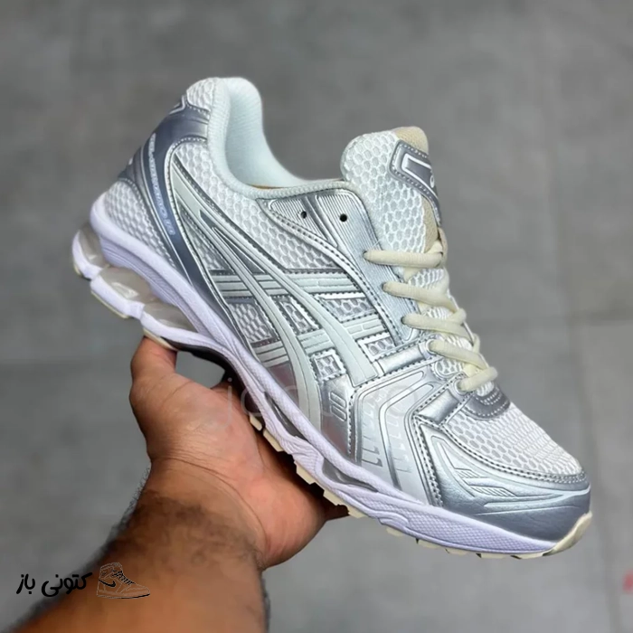کتونی خارجی مردانه اسیکس ژل کایانو ۱۴ نقره‌ای سفید ASICS Gel-Kayano 14 JJJJound Silver White