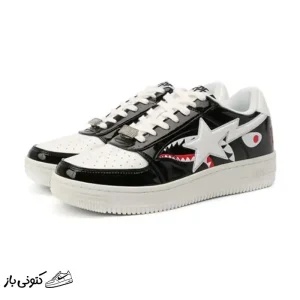 کتونی خارجی مردانه بیپ استا شارک مشکی سفید Bape Sta Shark Black