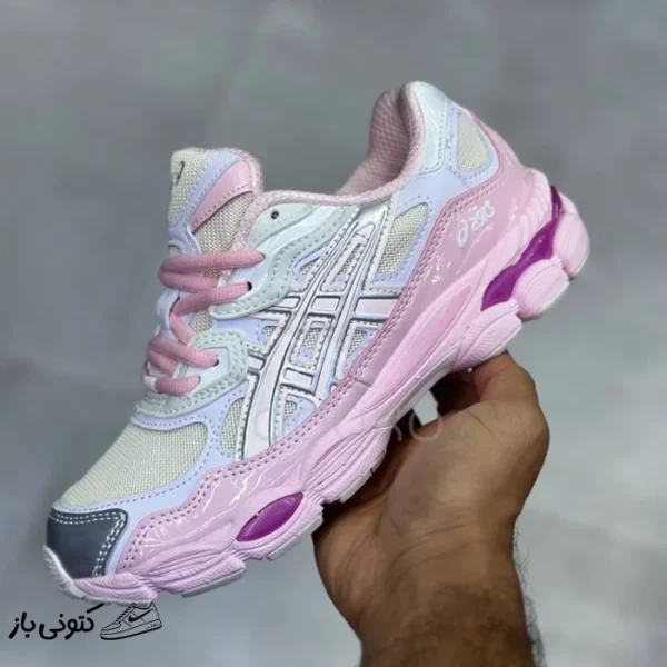 کتونی خارجی زنانه اسیکس ژل ان وای سی کیکی یانگ ژانگ صورتی ASICS GEL-NYC Kicki Yang Zhang Pink Cream Pure Silver