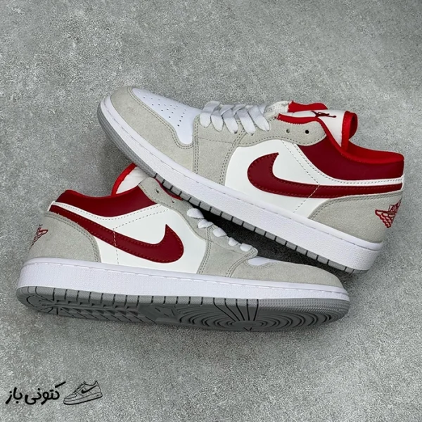 کتونی خارجی یونیسکس نایک جردن وان لو Jordan 1 Low Light Smoke Grey Gym Red طوسی قرمز