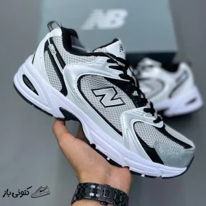کتونی خارجی مردانه نیوبالانس 530 نقره‌ای مشکی سفید New Balance 530 Silver White