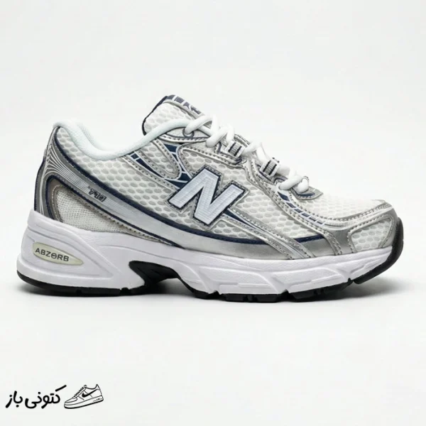 کتونی خارجی زنانه نیوبالانس 740 سفید نقره‌ای متالیک سرمه‌ای New Balance 740v2 White Shadow Grey Navy U740WN2