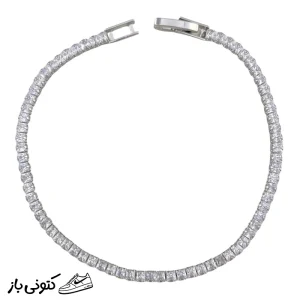 دستبند زنانه ژوپینگ مدل تنیسی جواهری با روکش رودیوم کد 20