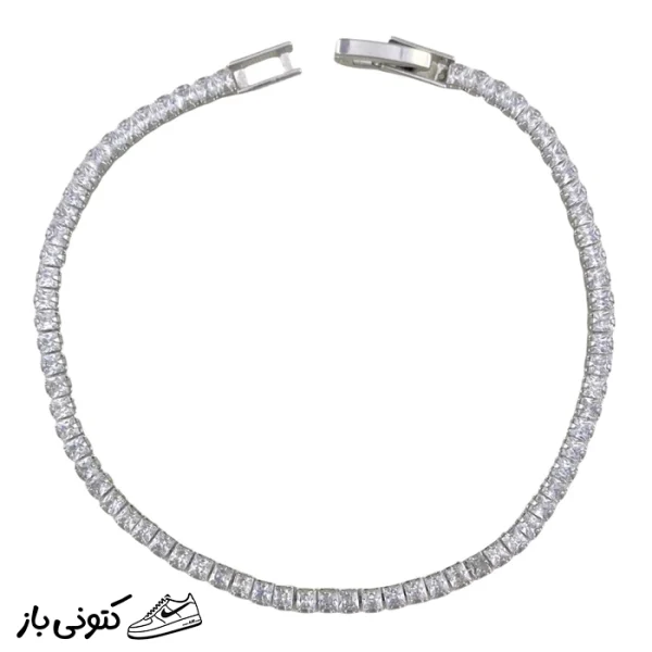 دستبند زنانه ژوپینگ مدل تنیسی جواهری با روکش رودیوم کد 20