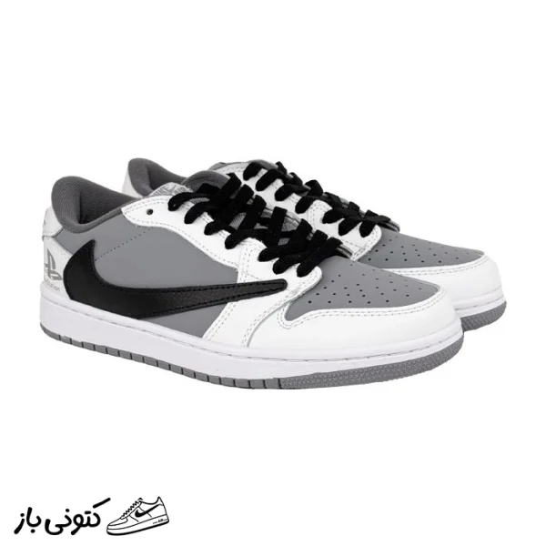 کتونی خارجی مردانه  جردن تراویس بیپ طوسی سفید Jordan 1 x Travis Scott